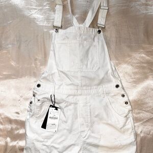 Zara White Denim Overalls